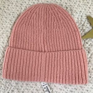 NWT Madewell Knit hat faded Coral Chunky Merino Wool Cuffed Beanie Pink soft woo